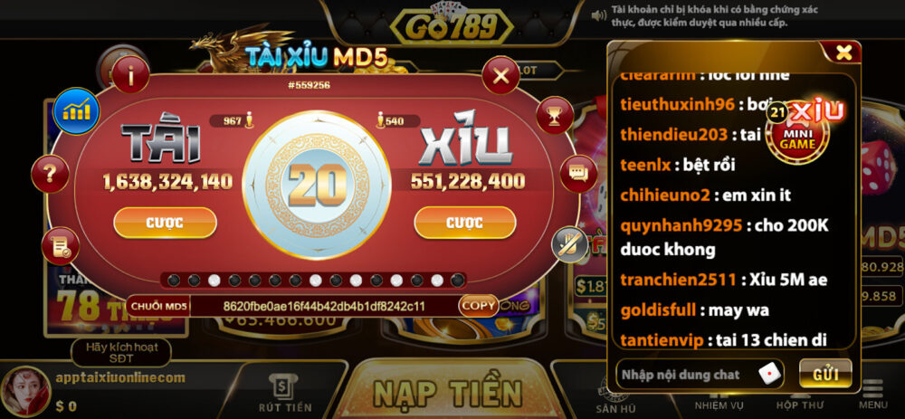 Chơi game tài xỉu tại Go789 hoàn toàn không có gian lận xảy ra